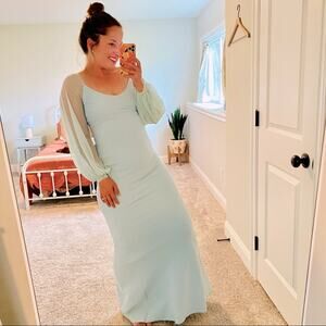 Chiara Boni La Petite Robe Light Blue Mesh Long Sleeve Maxi Dress Gown 38 XS